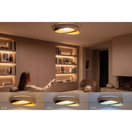 Ρυθμιζόμενο LED φωτιστικό οροφής SMART GALAXY MODERN LED/24W/230V 3000–6500K διάμ. 55 εκ. μπεζ/καφέ/χρυσό + τηλεχειριστήριο