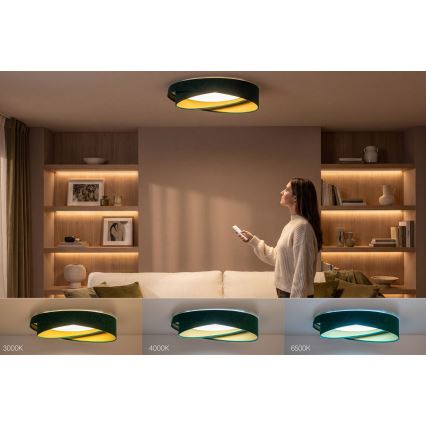 LED Ρυθμιζόμενο φωτιστικό οροφής SMART GALAXY MODERN LED/24W/230V 3000-6500K Ø 55 cm πράσινο/χρυσό + τηλεχειριστήριο