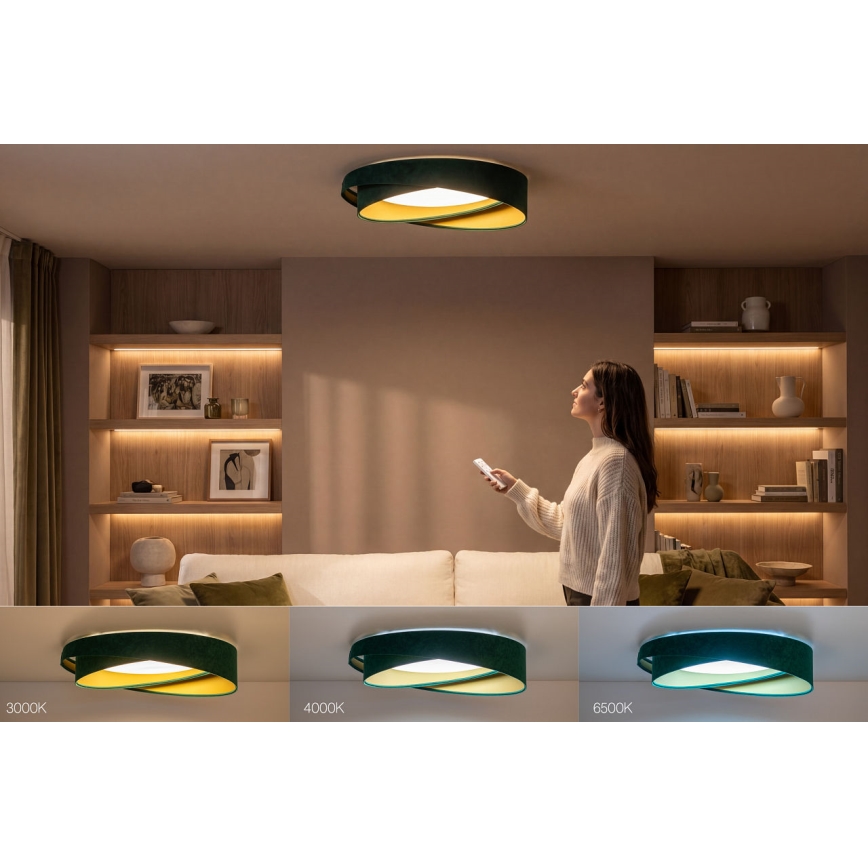 LED Ρυθμιζόμενο φωτιστικό οροφής SMART GALAXY MODERN LED/24W/230V 3000-6500K Ø 55 cm πράσινο/χρυσό + τηλεχειριστήριο