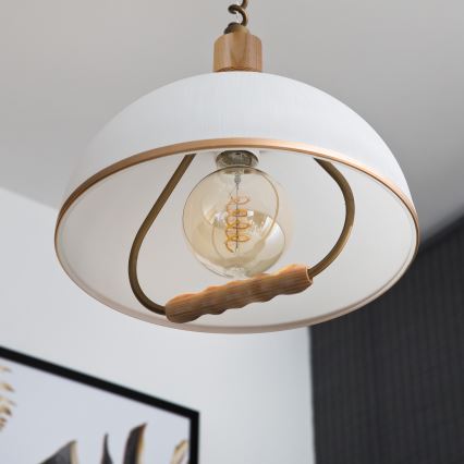 Ρυθμιζόμενο κρεμαστό φωτιστικό RAMONA 1xE27/60W/230V καφέ/λευκό/δρυς