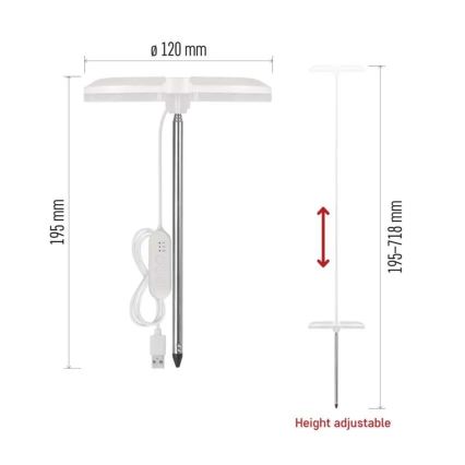 Ρυθμιζόμενο LED φωτιστικό εσωτερικού χώρου για καλλιέργεια φυτών GROW LED/8W/5V