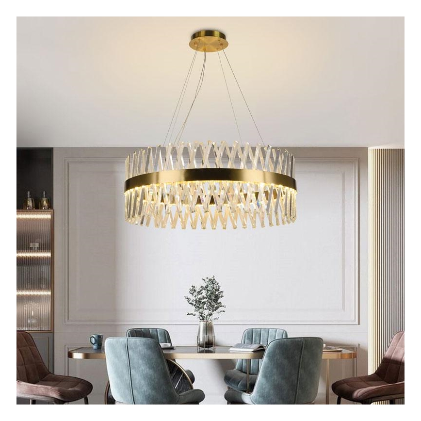 LED Ρυθμιζόμενο κρυστάλλινο φωτιστικό οροφής με καλώδιο LED/110W/230V 3000-6500K χρυσό + τηλεχειριστήριο