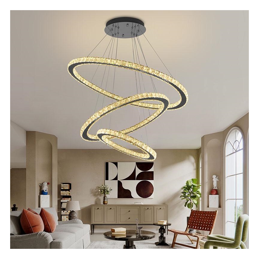 LED Ρυθμιζόμενο Κρυστάλλινο Φωτιστικό Οροφής με Καλώδιο LED/210W/230V 3000-6500K ασημί + τηλεχειριστήριο