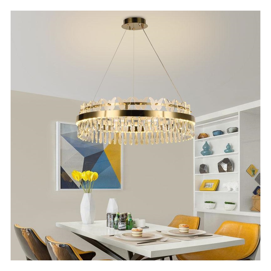 LED Ρυθμιζόμενο κρυστάλλινο φωτιστικό οροφής με καλώδιο LED/80W/230V 3000-6500K χρυσό + τηλεχειριστήριο