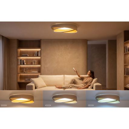 Ρυθμιζόμενο LED φωτιστικό οροφής SMART GALAXY MODERN LED/24W/230V 3000-6500K διάμ. 55 cm μπεζ/λευκό/χρυσό + τηλεχειριστήριο