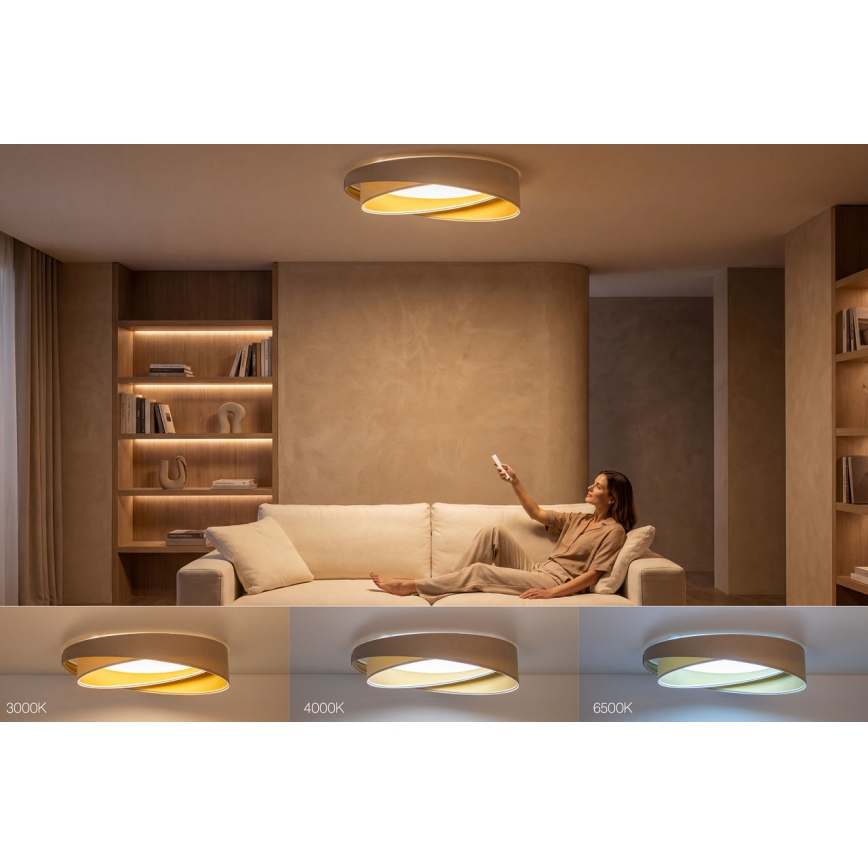 Ρυθμιζόμενο LED φωτιστικό οροφής SMART GALAXY MODERN LED/24W/230V 3000-6500K διάμ. 55 cm μπεζ/λευκό/χρυσό + τηλεχειριστήριο