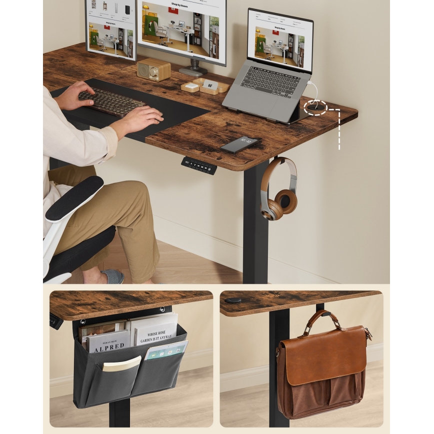Ρυθμιζόμενο σε ύψος γραφείο SOLEA-X καφέ/μαύρο