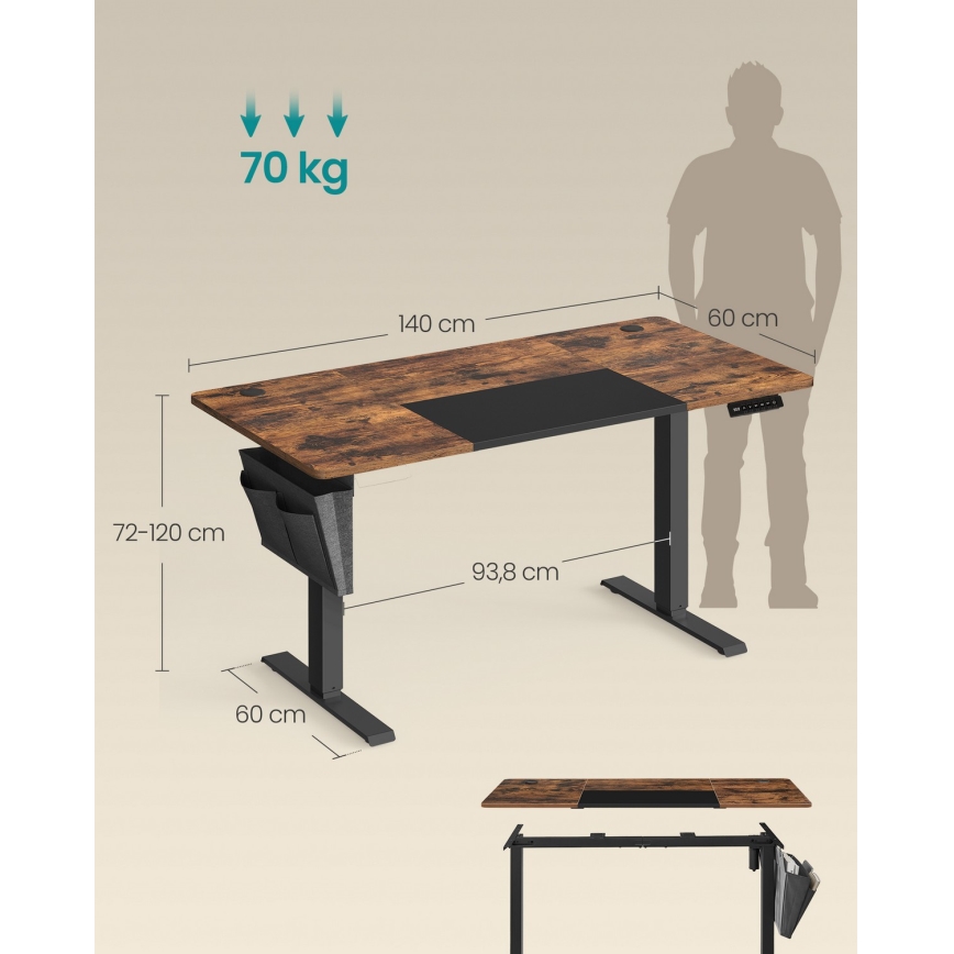 Ρυθμιζόμενο σε ύψος γραφείο SOLEA-X καφέ/μαύρο