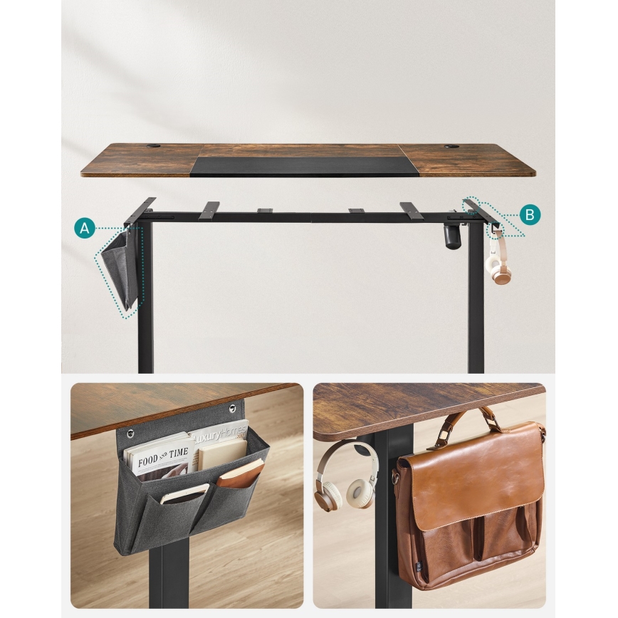 Ρυθμιζόμενο σε ύψος γραφείο εργασίας SOLEA-X, καφέ/μαύρο