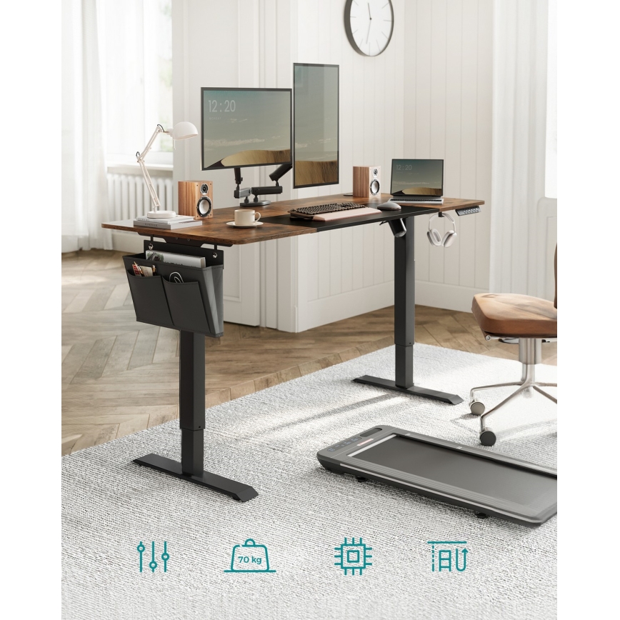 Ρυθμιζόμενο σε ύψος γραφείο εργασίας SOLEA-X, καφέ/μαύρο