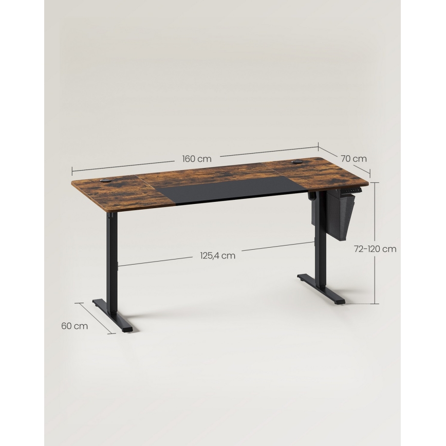 Ρυθμιζόμενο σε ύψος γραφείο εργασίας SOLEA-X, καφέ/μαύρο