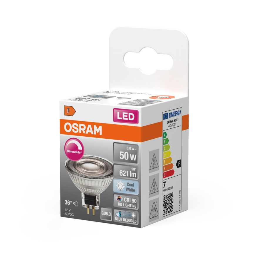 LED ρυθμιζόμενη ανακλαστική λάμπα MR16 GU5,3/6,8W/12V 4000K 36° CRI 90 - Osram
