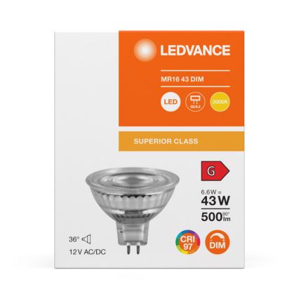 LED ρυθμιζόμενη ανακλαστική λάμπα MR16 GU5,3/6,6W/12V 3000K 36° CRI 97 - Ledvance