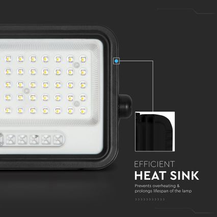 LED Ρυθμιζόμενος ηλιακός προβολέας LED/100W/3,2V 2000-8000K IP65 5000 mAh μαύρο + τηλεχειριστήριο