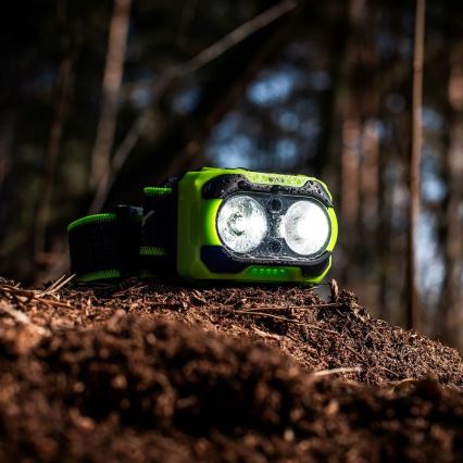 Επαναφορτιζόμενος φακός κεφαλής με ρύθμιση φωτεινότητας, ενσωματωμένο αισθητήρα και κόκκινο LED φως LED/10W/5V/3xAAA IP44 600 lm 1200 mAh