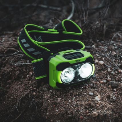 Επαναφορτιζόμενος φακός κεφαλής με ρύθμιση φωτεινότητας, ενσωματωμένο αισθητήρα και κόκκινο LED φως LED/10W/5V/3xAAA IP44 600 lm 1200 mAh