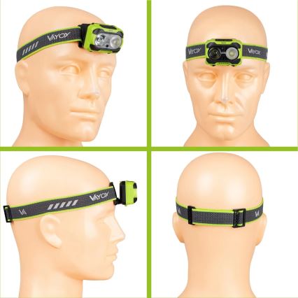 Επαναφορτιζόμενος φακός κεφαλής με ρύθμιση φωτεινότητας, ενσωματωμένο αισθητήρα και κόκκινο LED φως LED/10W/5V/3xAAA IP44 600 lm 1200 mAh