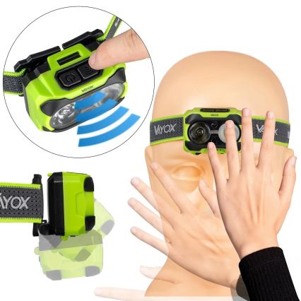 Επαναφορτιζόμενος φακός κεφαλής με ρύθμιση φωτεινότητας, ενσωματωμένο αισθητήρα και κόκκινο LED φως LED/10W/5V/3xAAA IP44 600 lm 1200 mAh