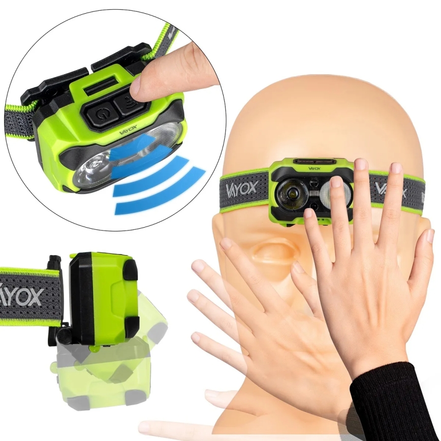 Επαναφορτιζόμενος φακός κεφαλής με ρύθμιση φωτεινότητας, ενσωματωμένο αισθητήρα και κόκκινο LED φως LED/10W/5V/3xAAA IP44 600 lm 1200 mAh