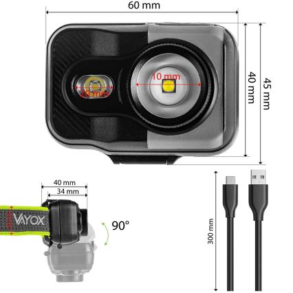 Ρυθμιζόμενος επαναφορτιζόμενος LED φακός κεφαλής LED/10W/5V/3xAAA IP66 800 lm 1000 mAh