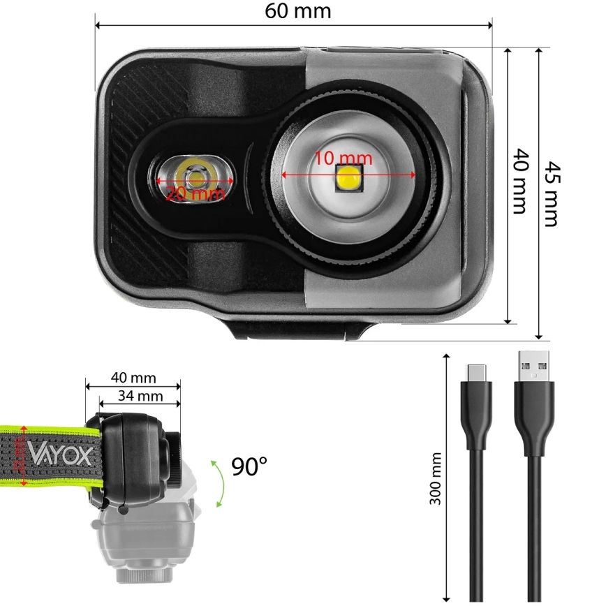 Ρυθμιζόμενος επαναφορτιζόμενος LED φακός κεφαλής LED/10W/5V/3xAAA IP66 800 lm 1000 mAh