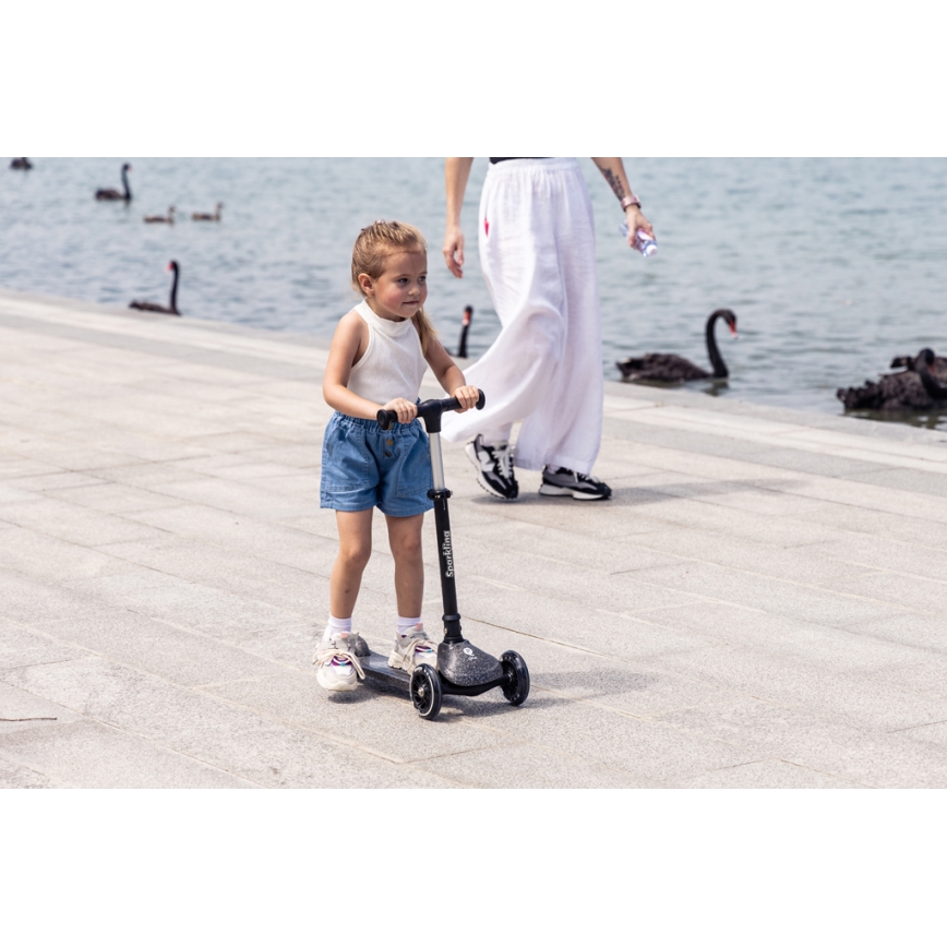 QPlay - Παιδικό πατίνι SPARKLING με LED φωτιζόμενους τροχούς, μαύρο