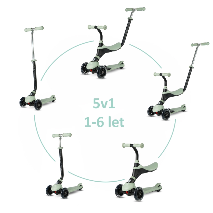 QPlay - Παιδικό πατίνι με LED ρόδες 5 σε 1 SEMA PRO πράσινο