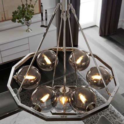 Quintiesse - Πολυέλαιος σε ράβδο HARPER 7xE14/60W/230V Ø 81,3 cm γυαλιστερό χρώμιο/καπνιστό γυαλί