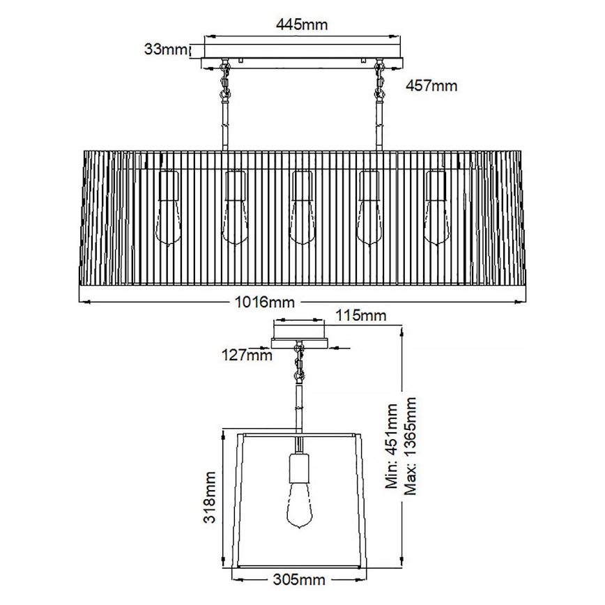 Quintiesse - Πολυέλαιος με ράβδο LINARA 5xE27/60W/230V μαύρο/χρυσό