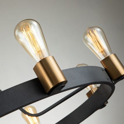 Quintiesse - Πολυέλαιος σε ράβδο SILAS 8xE27/60W/230V διάμ. 82,9 cm μαύρο/χρυσό