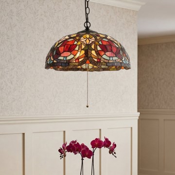 Quoizel - Πολυέλαιος Tiffany LARISSA με αλυσίδα, 3xE27/60W/230V, διάμ. 38,5 cm