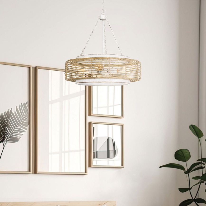 Quoizel - Πολυέλαιος με αλυσίδα WAYLON 4xE27/60W/230V, διάμ. 50,4 εκ., καφέ/λευκό