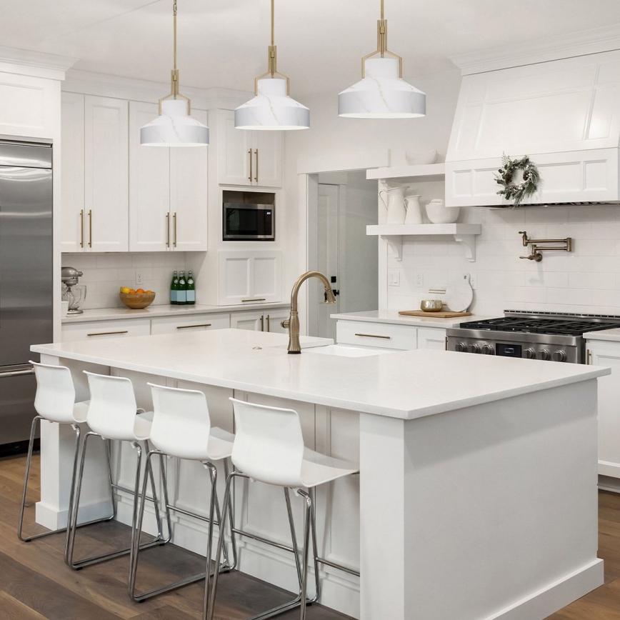 Quoizel - Φωτιστικό οροφής σε ράβδο BRECKEN 2xE27/60W/230V χρυσό/μαρμάρινο ντεκόρ