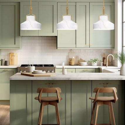 Quoizel - Φωτιστικό οροφής σε ράβδο BRECKEN 2xE27/60W/230V χρυσό/μαρμάρινο ντεκόρ