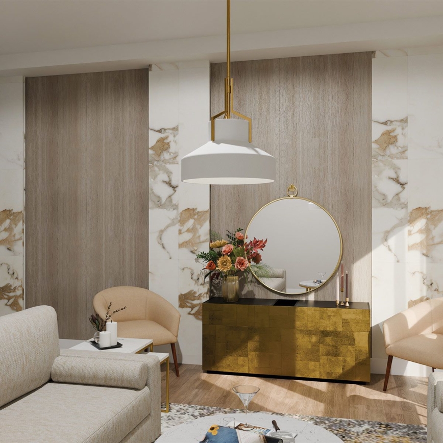 Quoizel - Φωτιστικό οροφής σε ράβδο BRECKEN 2xE27/60W/230V χρυσό/λευκό