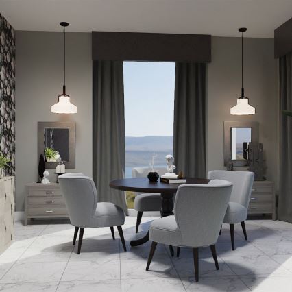 Quoizel - Φωτιστικό οροφής με ράβδο BRECKEN 2xE27/60W/230V μαύρο/μαρμάρινη διακόσμηση