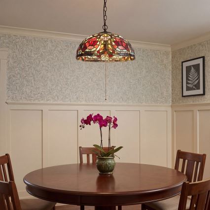 Quoizel - Πολυέλαιος Tiffany LARISSA με αλυσίδα, 3xE27/60W/230V, διάμ. 38,5 cm