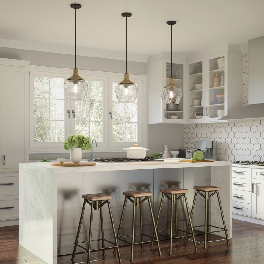 Quoizel - Κρεμαστό φωτιστικό ROYER 1xE27/60W/230V διάμετρος 30,2 cm διαφανές/μαύρο/μπεζ