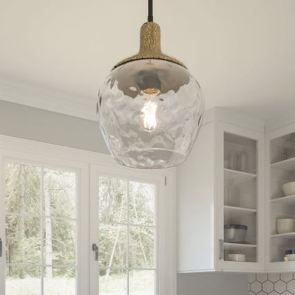 Quoizel - Κρεμαστό φωτιστικό ROYER 1xE27/60W/230V διάμετρος 30,2 cm διαφανές/μαύρο/μπεζ