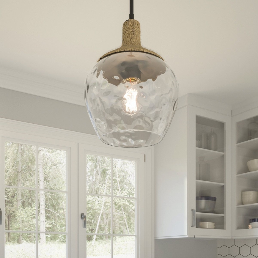 Quoizel - Κρεμαστό φωτιστικό ROYER 1xE27/60W/230V διάμετρος 30,2 cm διαφανές/μαύρο/μπεζ