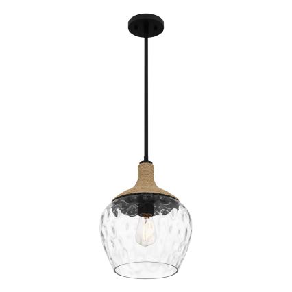 Quoizel - Κρεμαστό φωτιστικό ROYER 1xE27/60W/230V διάμετρος 30,2 cm διαφανές/μαύρο/μπεζ