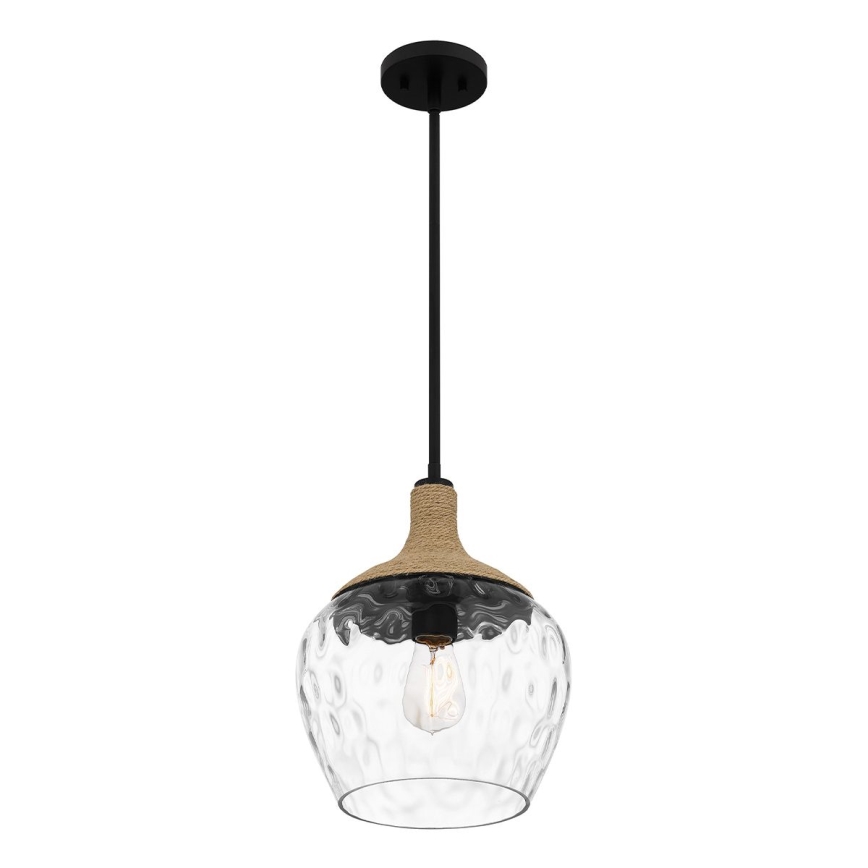 Quoizel - Κρεμαστό φωτιστικό ROYER 1xE27/60W/230V διάμετρος 30,2 cm διαφανές/μαύρο/μπεζ