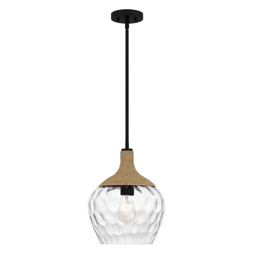 Quoizel - Κρεμαστό φωτιστικό ROYER 1xE27/60W/230V διάμετρος 30,2 cm διαφανές/μαύρο/μπεζ