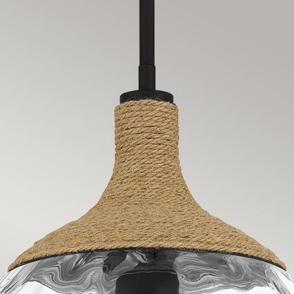 Quoizel - Κρεμαστό φωτιστικό ROYER 1xE27/60W/230V διάμετρος 30,2 cm διαφανές/μαύρο/μπεζ