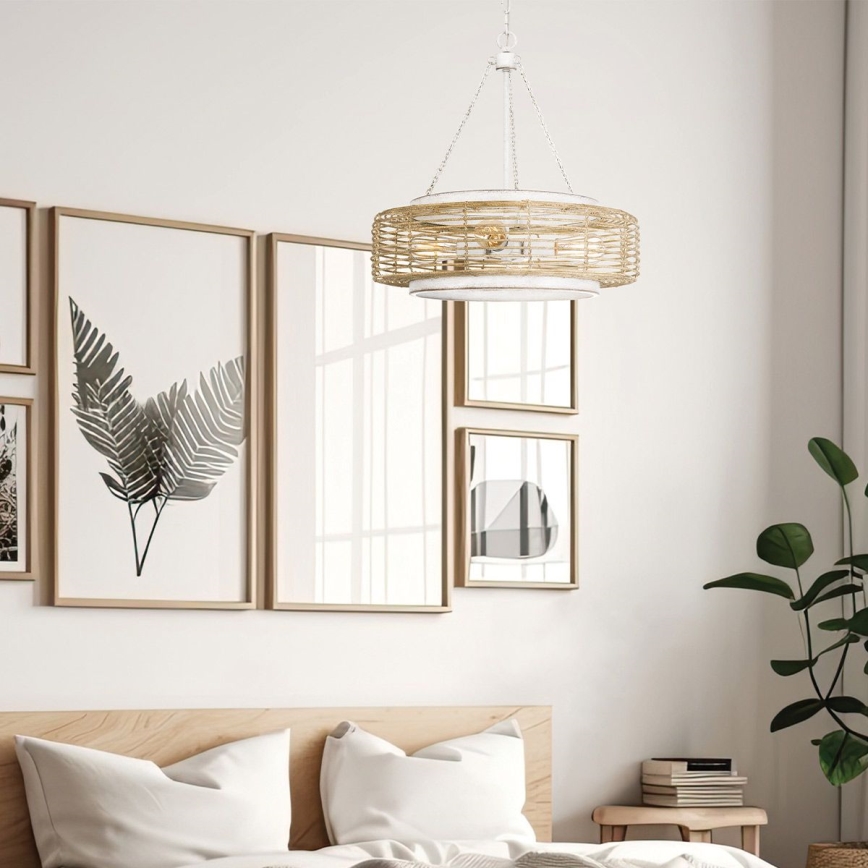 Quoizel - Πολυέλαιος με αλυσίδα WAYLON 4xE27/60W/230V, διάμ. 50,4 εκ., καφέ/λευκό
