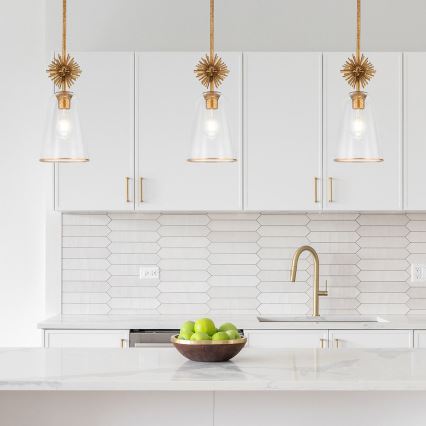 Quoizel - Κρεμαστό φωτιστικό STARING 1xE27/40W/230V διάμετρος 18,4 cm χρυσό/πατίνα/διαφανές