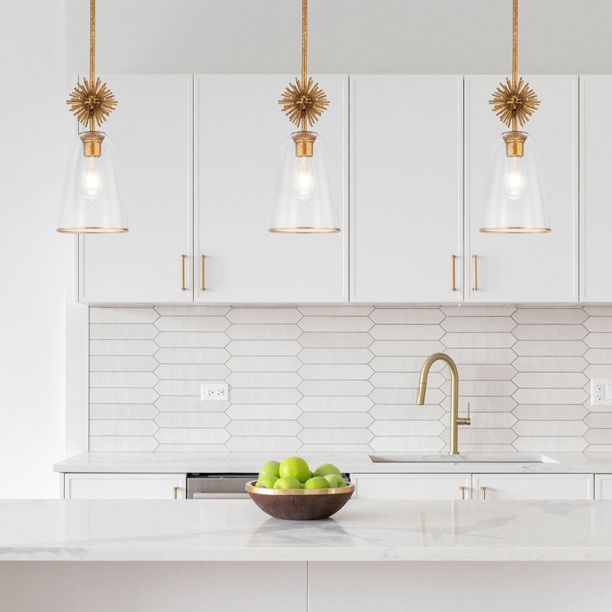 Quoizel - Κρεμαστό φωτιστικό STARING 1xE27/40W/230V διάμετρος 18,4 cm χρυσό/πατίνα/διαφανές