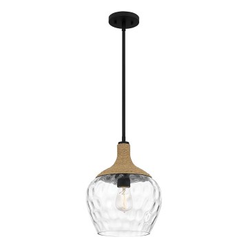 Quoizel - Κρεμαστό φωτιστικό ROYER 1xE27/60W/230V διάμετρος 30,2 cm διαφανές/μαύρο/μπεζ