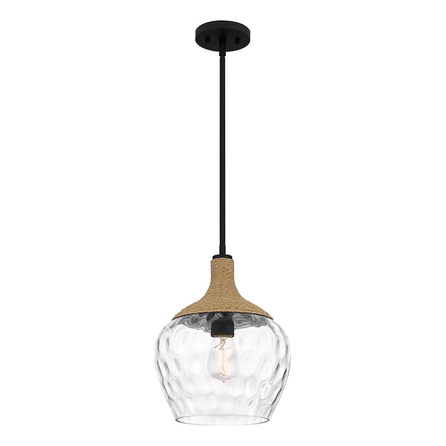 Quoizel - Κρεμαστό φωτιστικό ROYER 1xE27/60W/230V διάμετρος 30,2 cm διαφανές/μαύρο/μπεζ