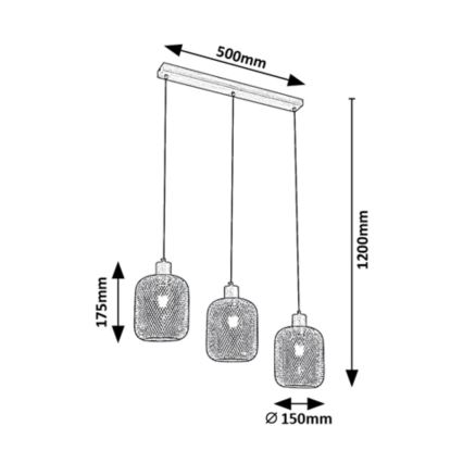 Rabalux - Κρεμαστό φωτιστικό οροφής ράγα 3xE27/60W/230V